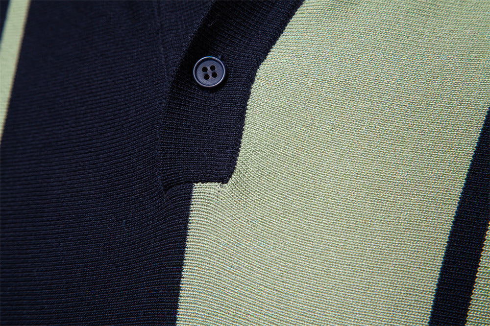 Casual Colorblock Striped Knit Polo Shirt