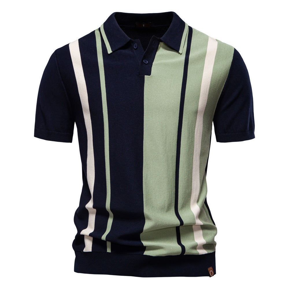 Casual Colorblock Striped Knit Polo Shirt
