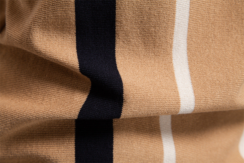 Casual Colorblock Striped Knit Polo Shirt