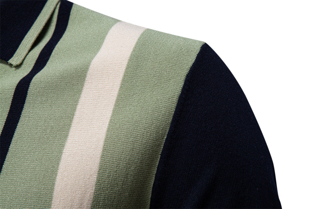 Casual Colorblock Striped Knit Polo Shirt