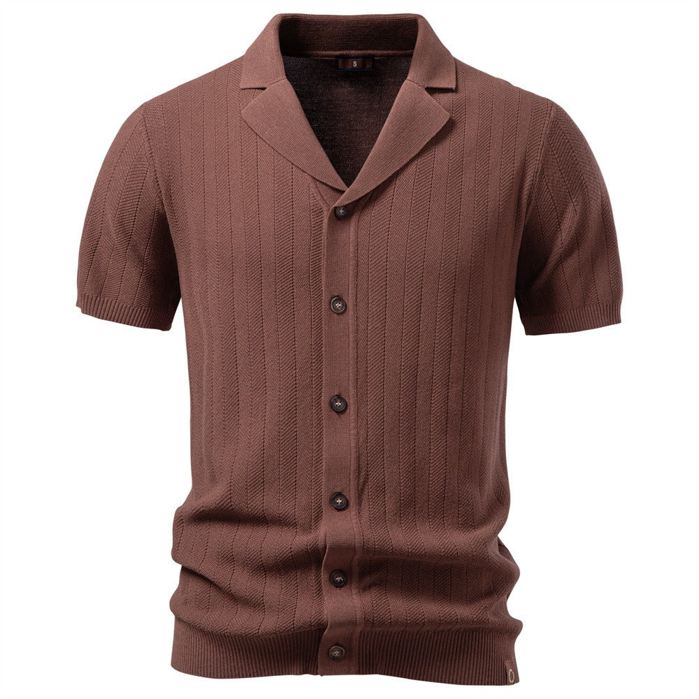 Button-Up Knit Polo Shirt