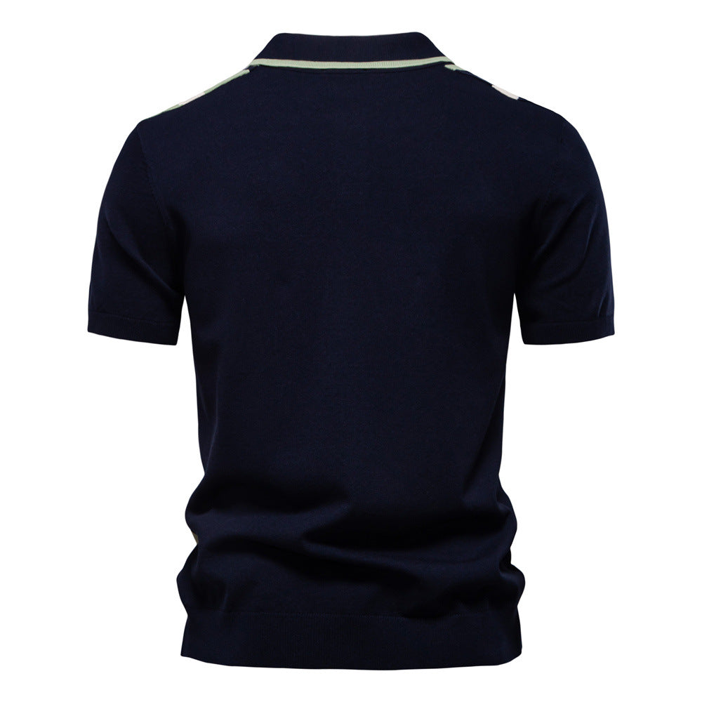Casual Colorblock Striped Knit Polo Shirt