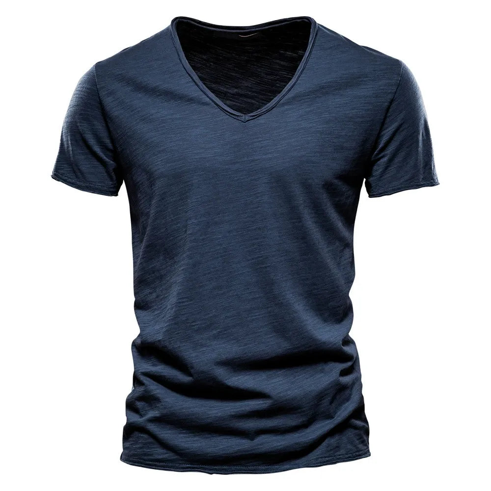 Men’s Solid Slub Cotton V-Neck T-Shirt
