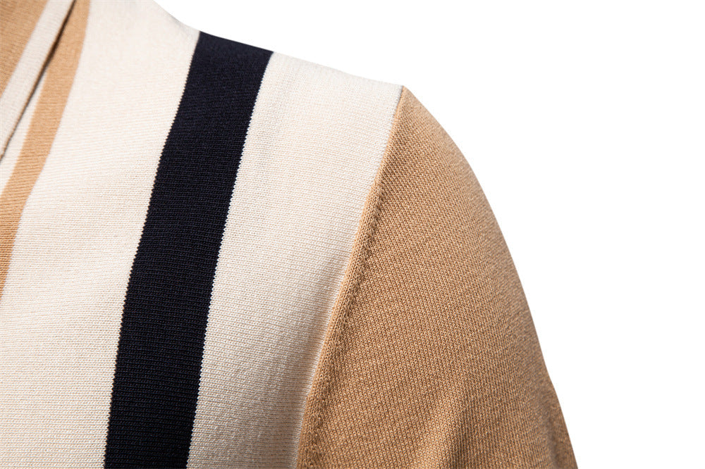 Casual Colorblock Striped Knit Polo Shirt