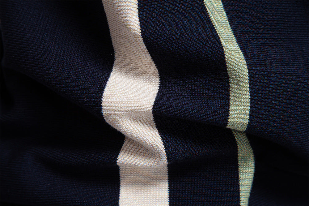 Casual Colorblock Striped Knit Polo Shirt