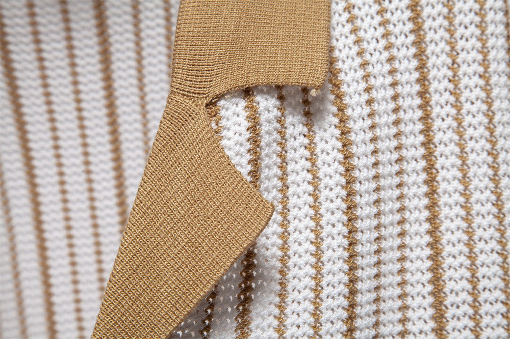 Colorblock Striped Knit Polo Shirt