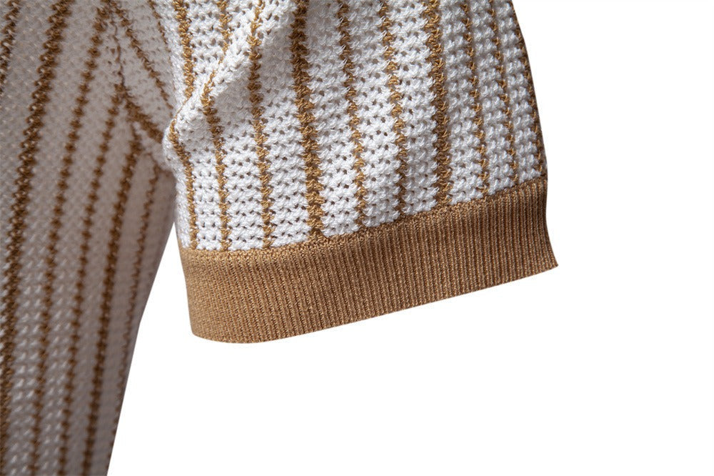 Colorblock Striped Knit Polo Shirt