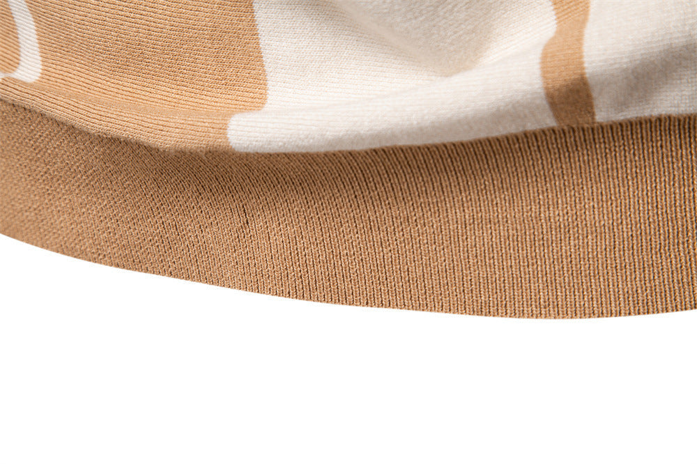 Casual Colorblock Striped Knit Polo Shirt