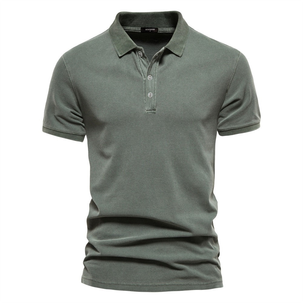 Retro Style Pigment Wash Polo Shirt