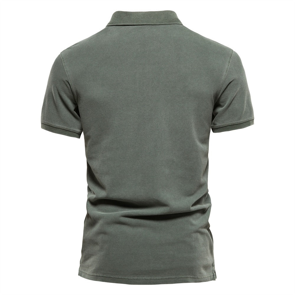 Retro Style Pigment Wash Polo Shirt